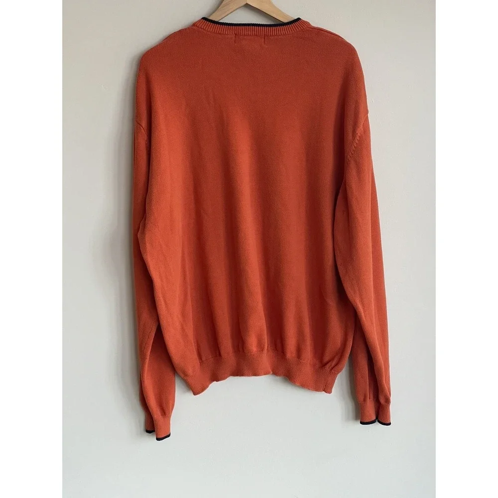 Ralph Lauren Chaps Mens Vintage V Neck Cotton ‎ Size XXL 2XL Crest Orange Navy